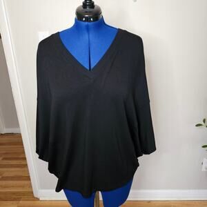 LOFT Outlet Black Dolman Sleeve V-Neck Knit Top | XL | Relaxed Fit